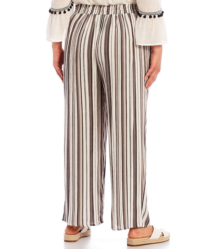 I.N. Studio Plus Size Stripe Print Crepon Pull-On Wide Leg Pants