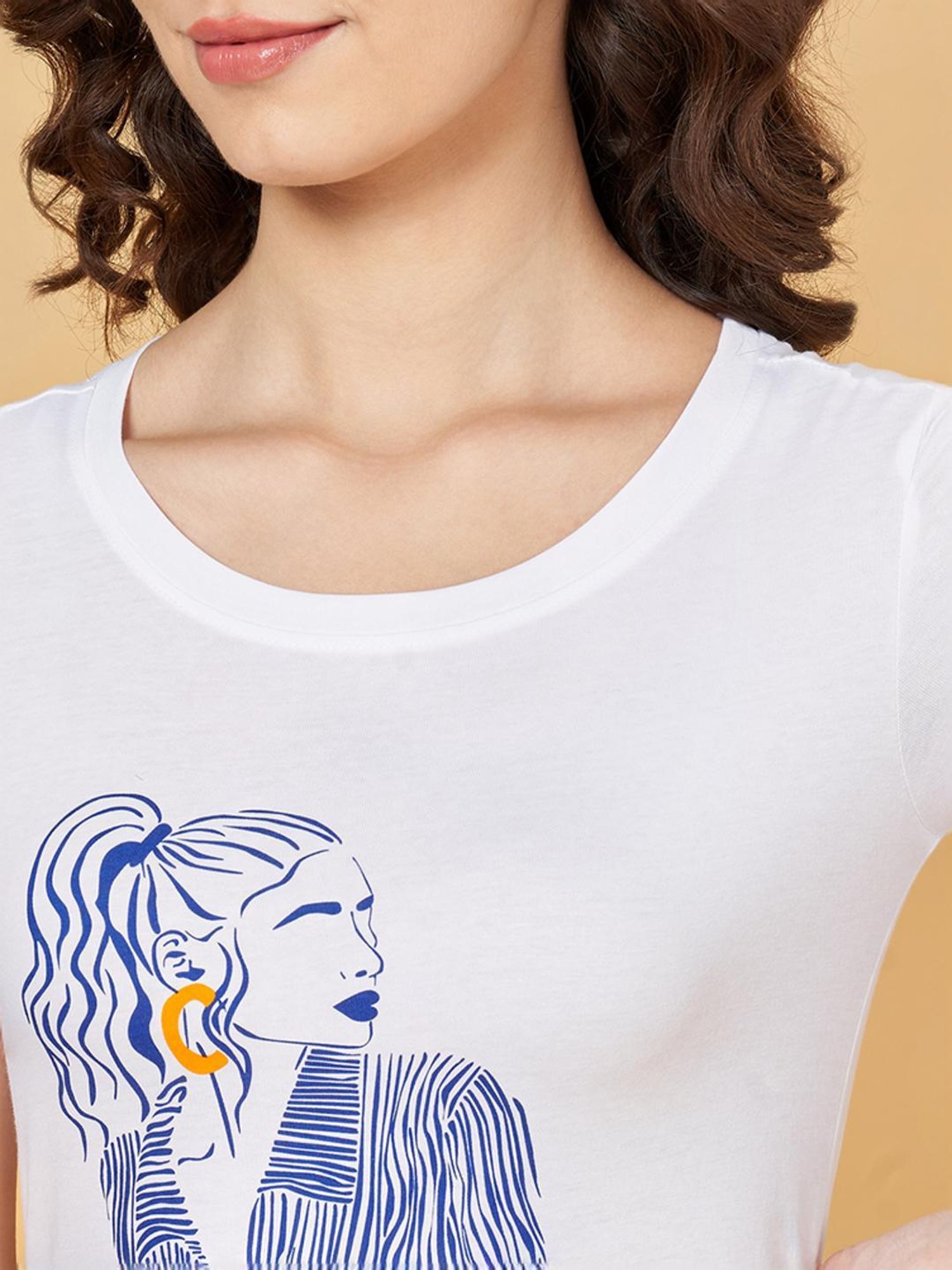 Honey by Pantaloons White Cotton Printed T-Shirt