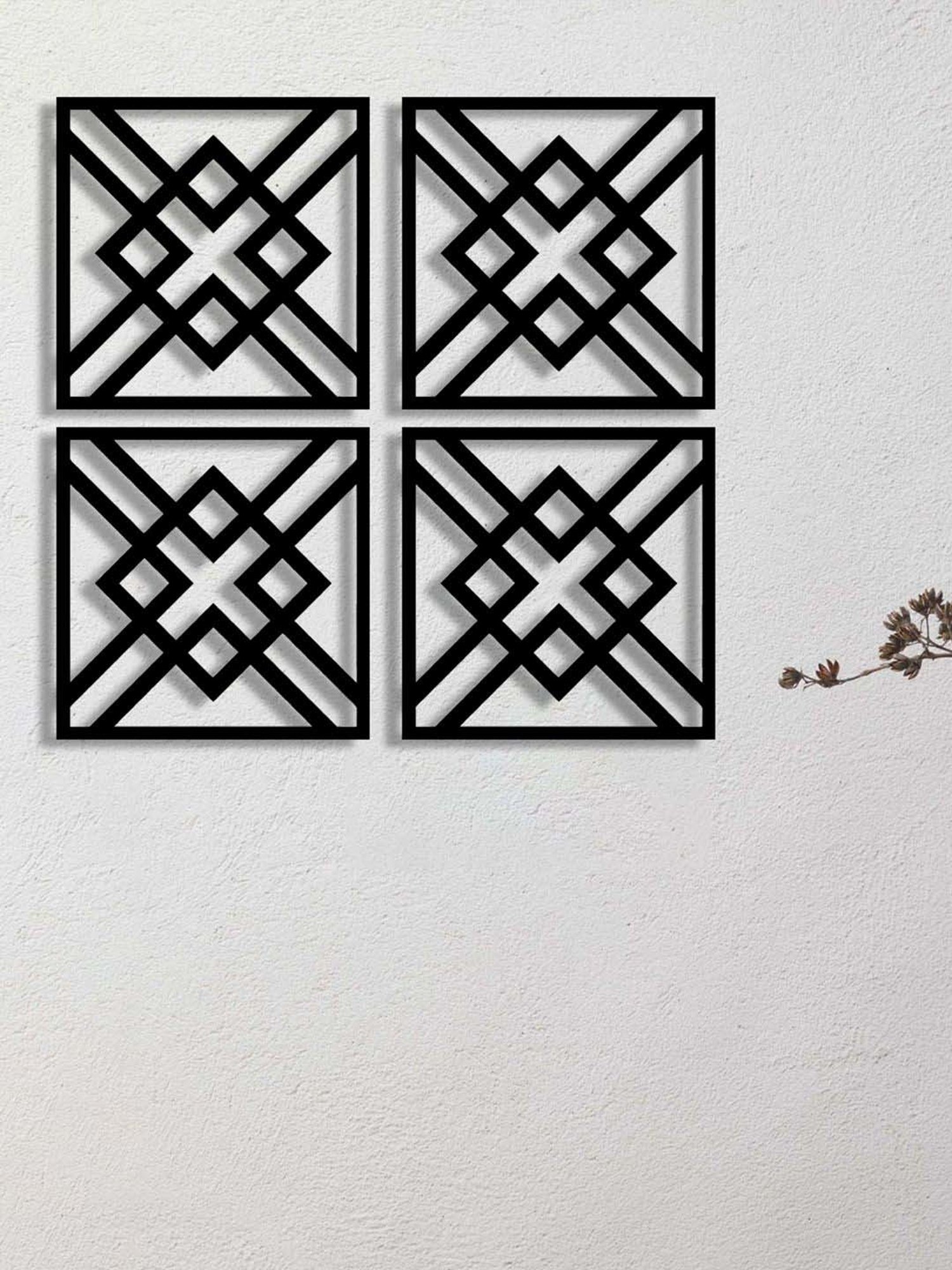 Art Street Black Mdf Jharokha Jali Square Hanging Ornaments Wall Art - Set of 4