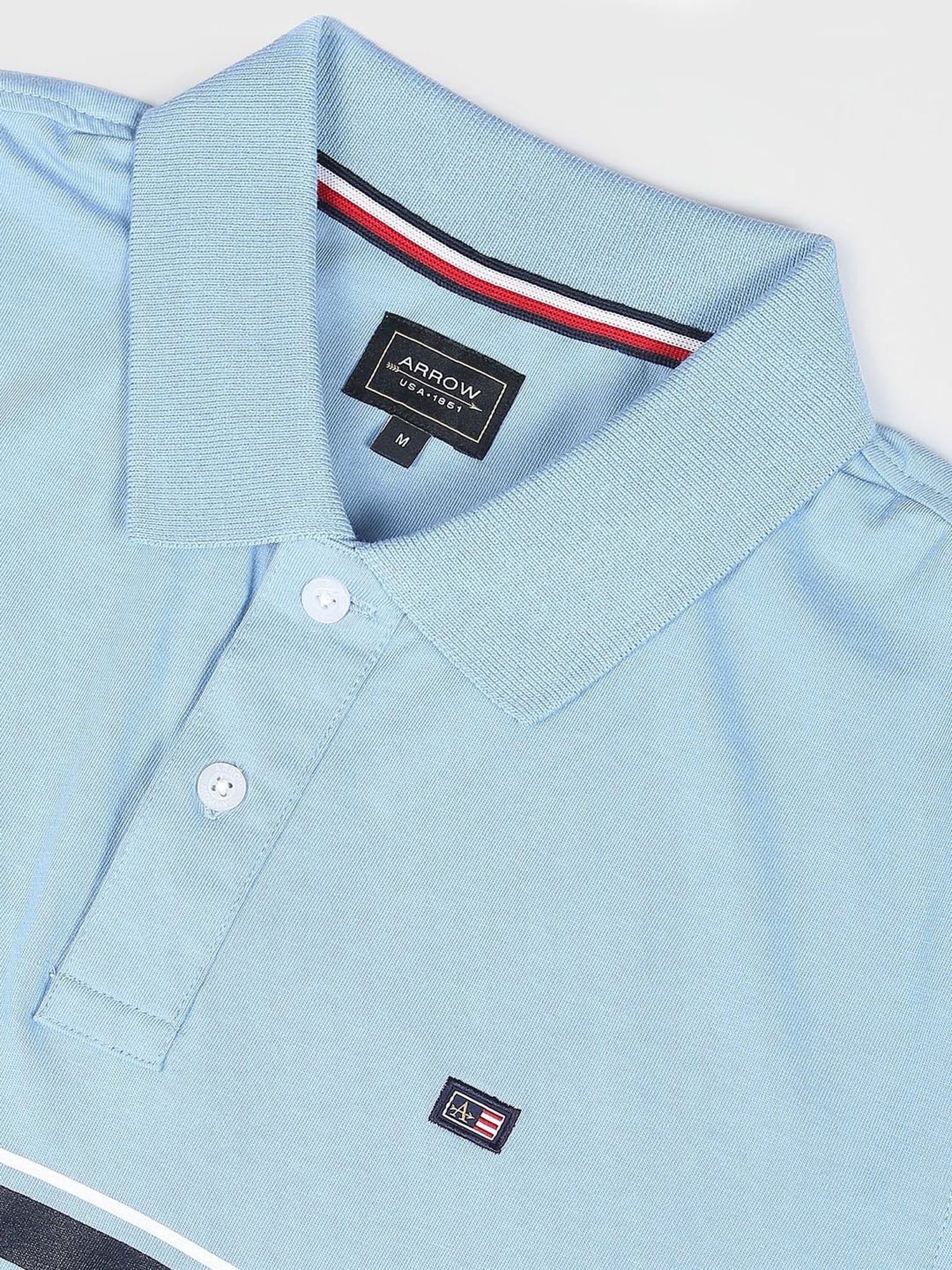 Arrow Sport Light Blue Regular Fit Striped Cotton Polo T-Shirt