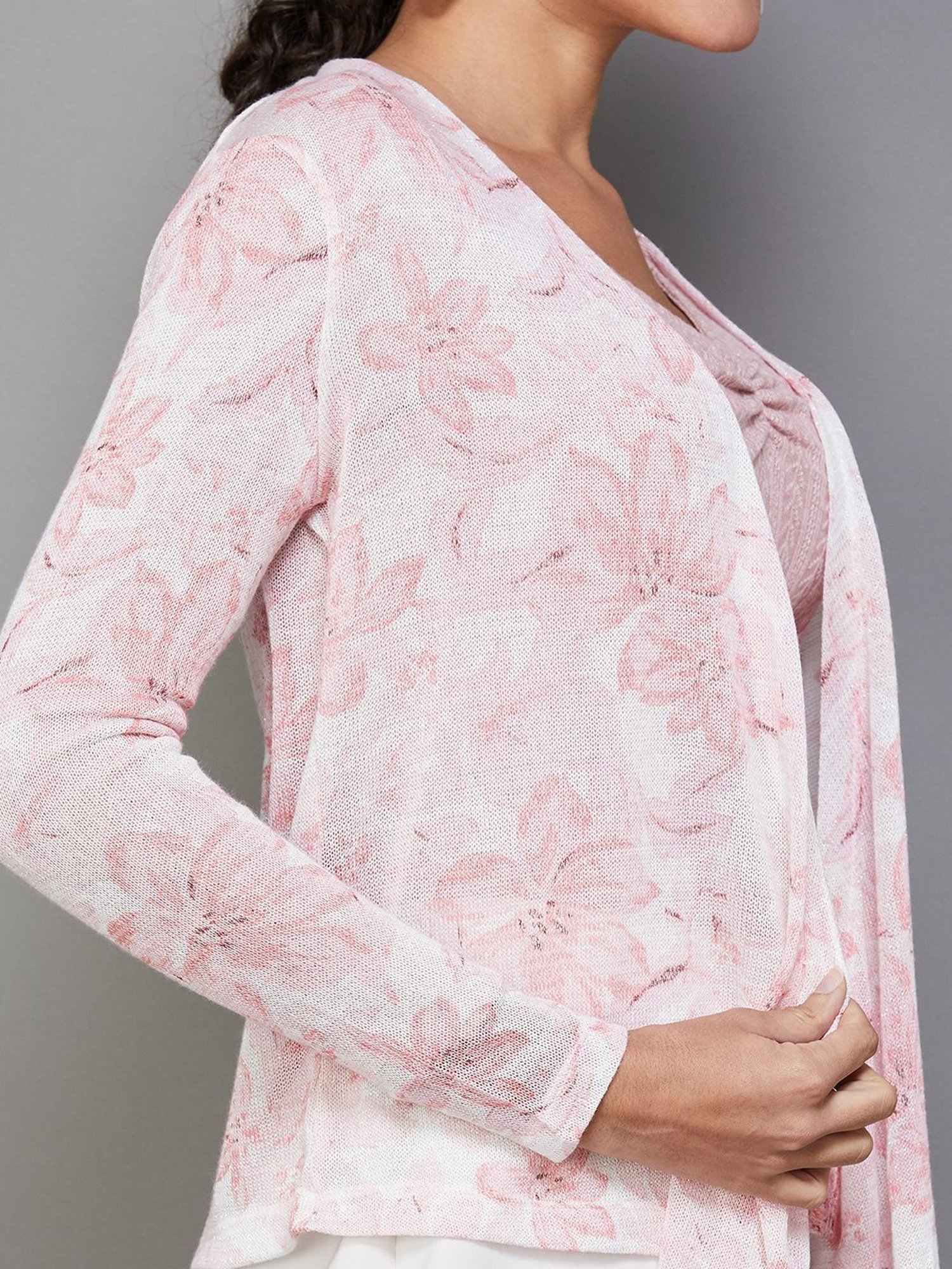 Code by Lifestyle Pink Cotton Printed Shrug