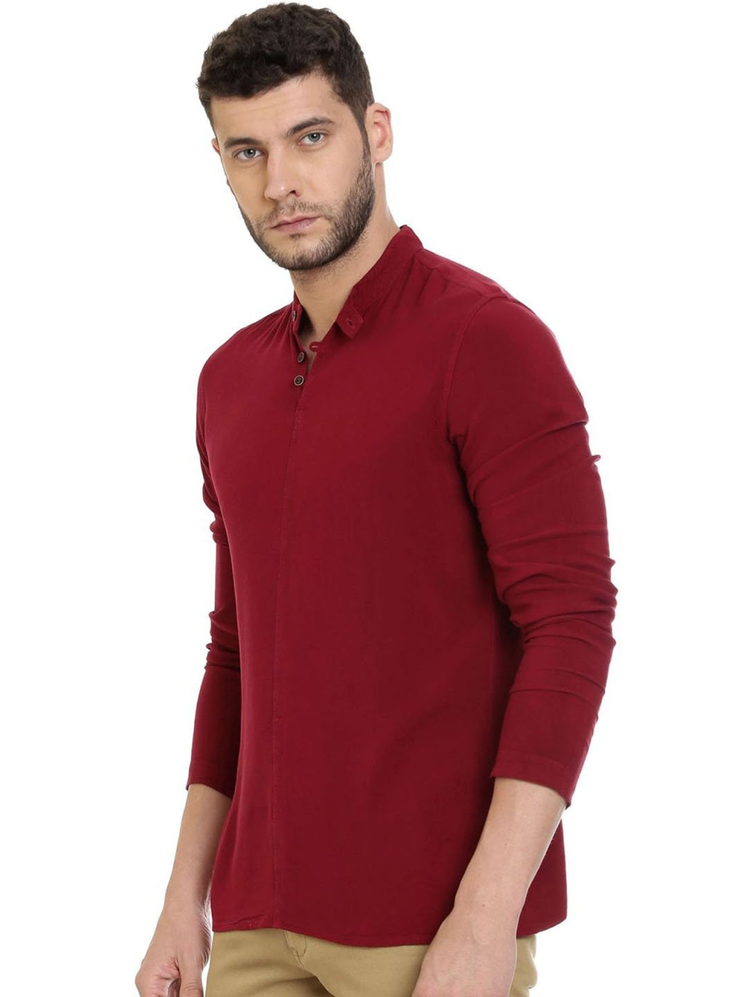 Identiti Maroon Tapered Fit Short Kurta