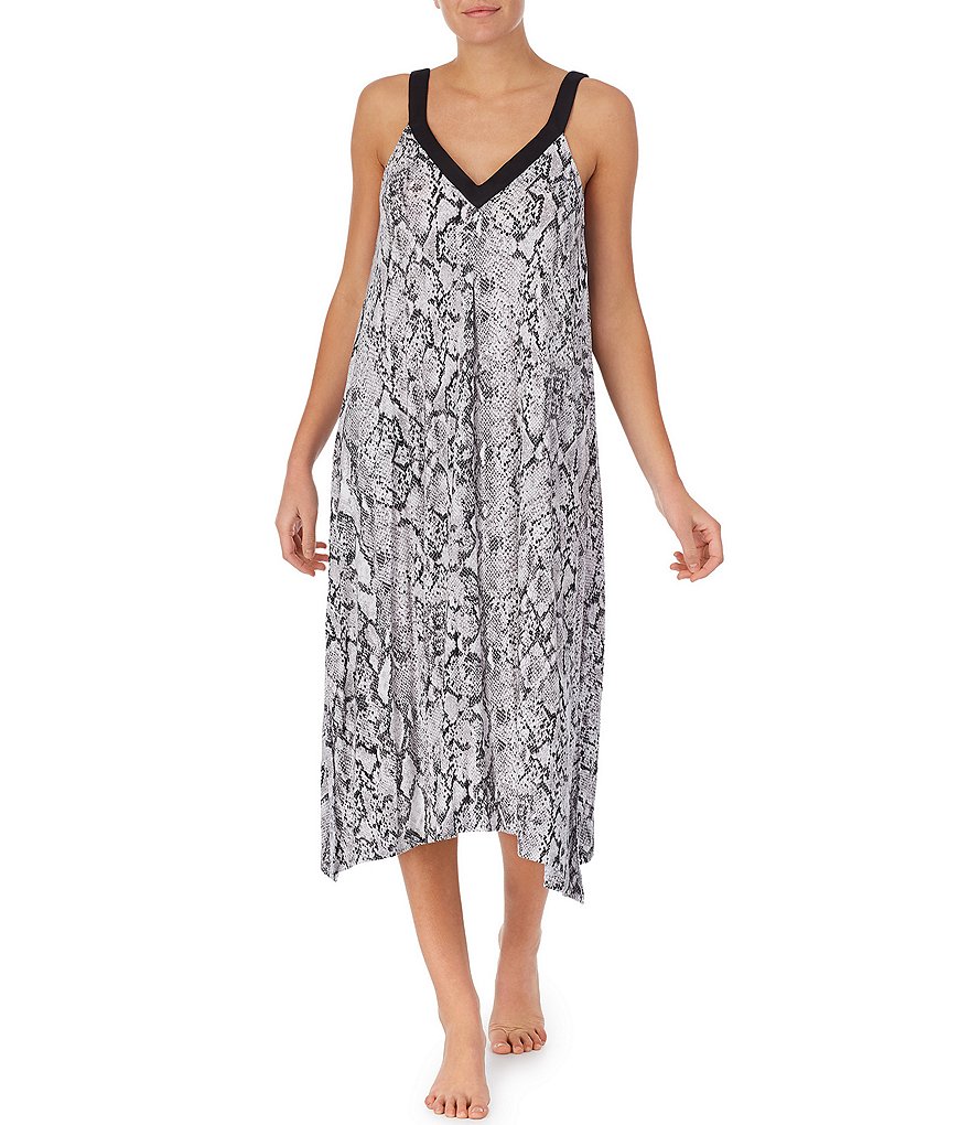 Donna Karan Snake Printed Jersey Knit Lounge Dress