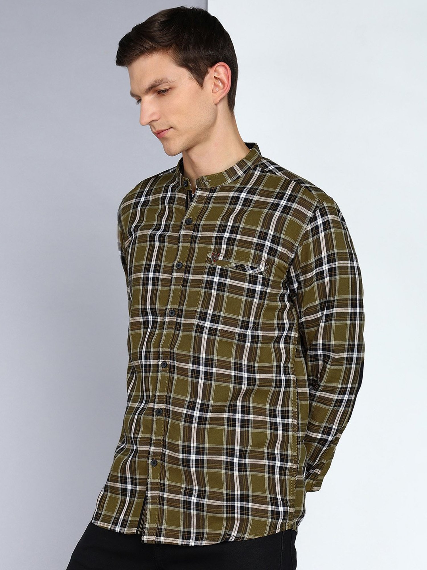 Kuons Avenue Black & Khaki Slim Fit Check Shirt