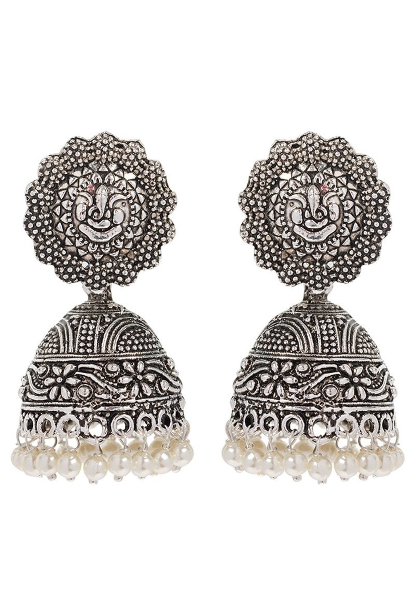 Panash Silver Copper Beaded Jhumki Earrings