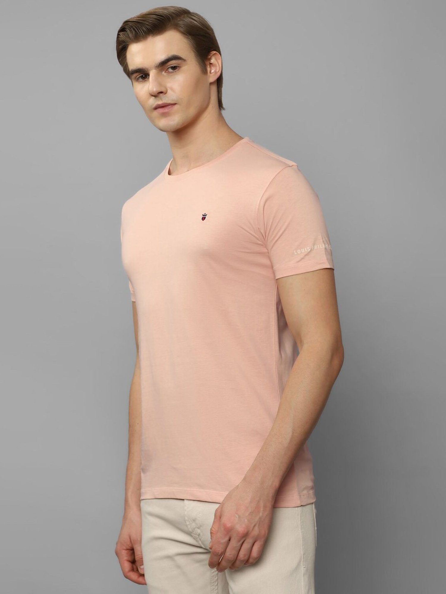 Louis Philippe Jeans Peach Cotton Slim Fit T-Shirt