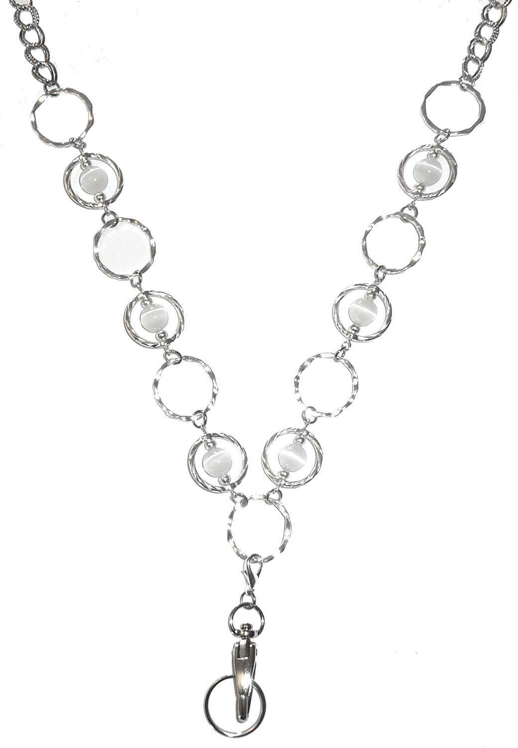 Hidden Hollow Circle Women's Fashion Lanyard Necklace, 34" ID Badge Holder (White Magnetic Breakaway)