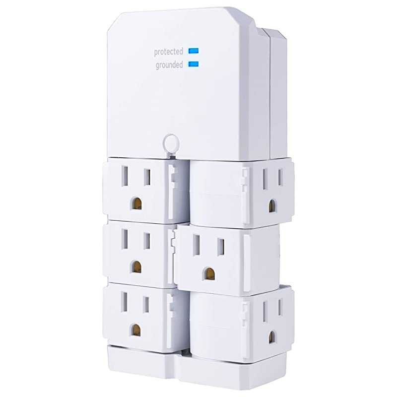 Pro 6-Outlet Sur Protector Tap with Swivel Outlets, White, 90 Degree Rotating Outlets, 1080 Joules, 37063