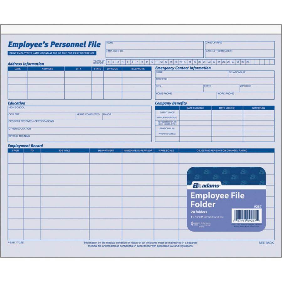 Adams Employee Personal File 11-3/4"x9-1/2" 20/PK 9287ABF