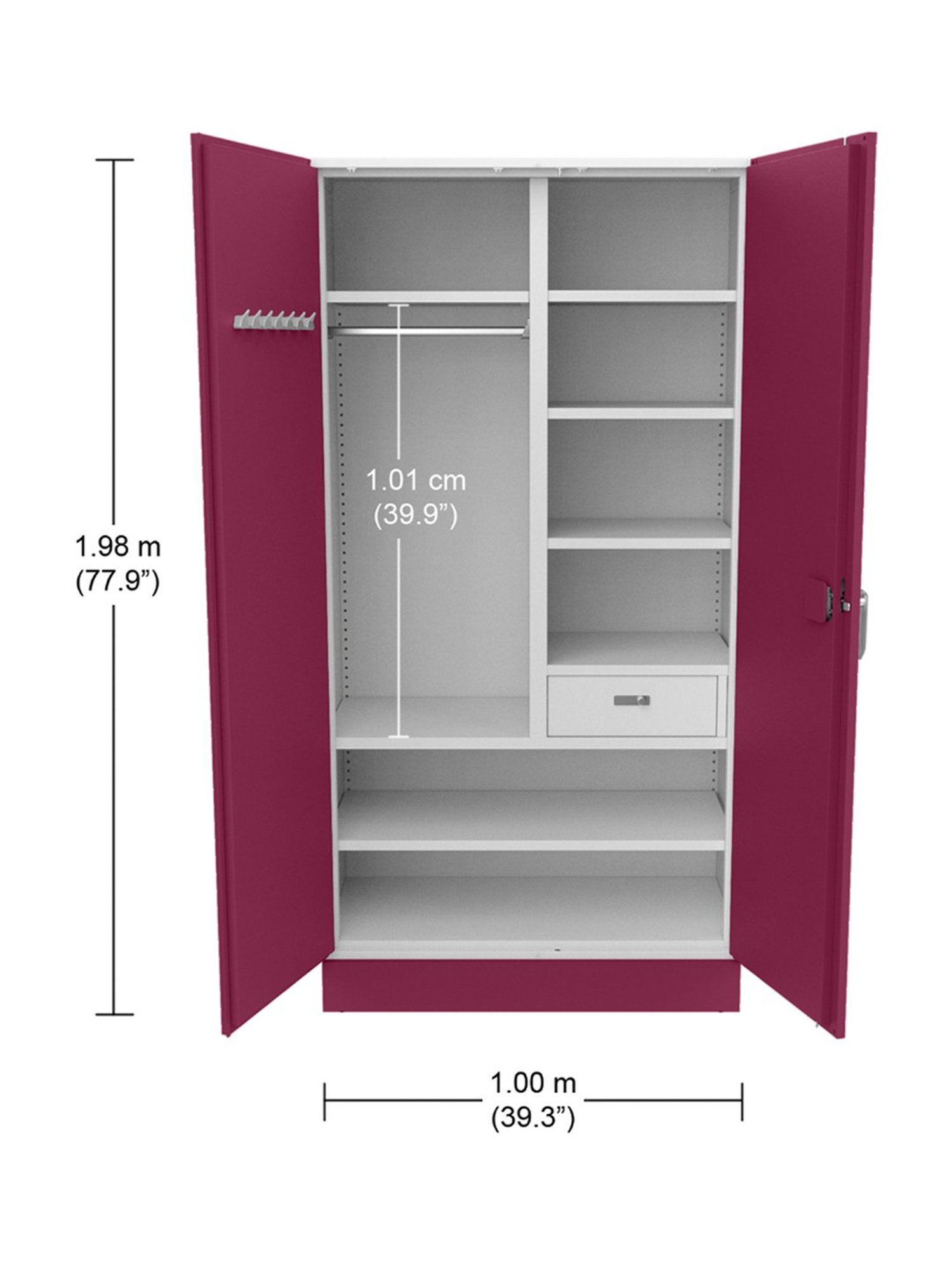 Godrej Interio Auraline  Women Basic 2-Door Almirah, Textured Berry (1-Year Warranty, 1 Drawer)