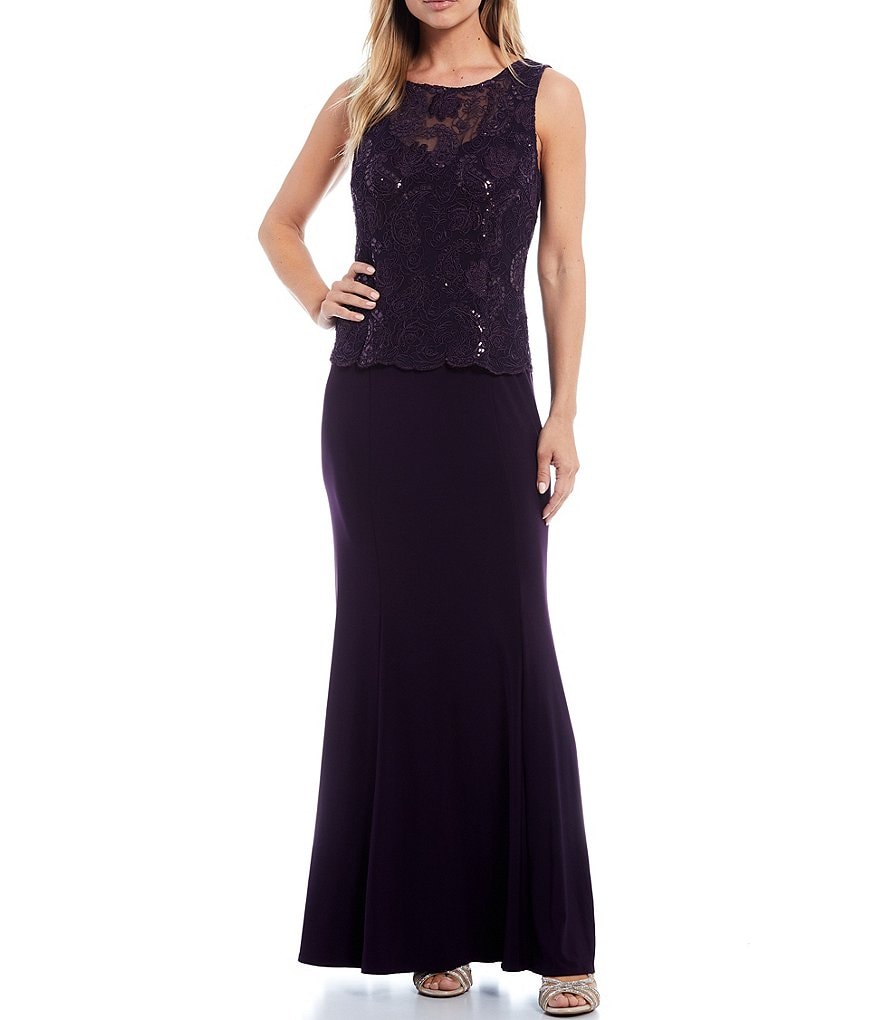 Le Bos Embroidered Jersey Jewel Neck Sleeveless Long 2-Piece Jacket Dress