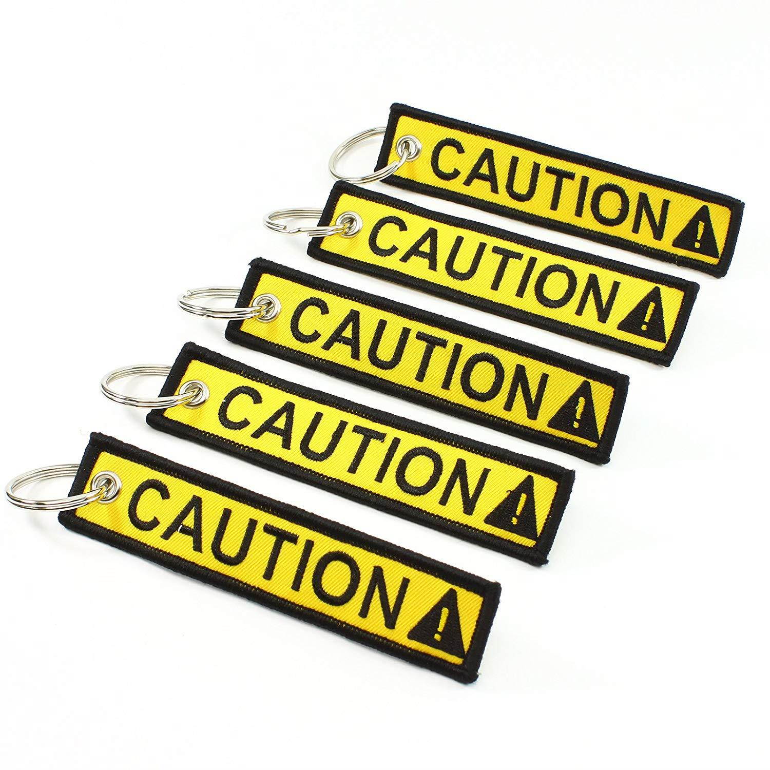 CAUTION Key Chain SAFETY Tag Yellow Black SIZE: 1in by 5in QTY: 5 pack - by Rotary13B1