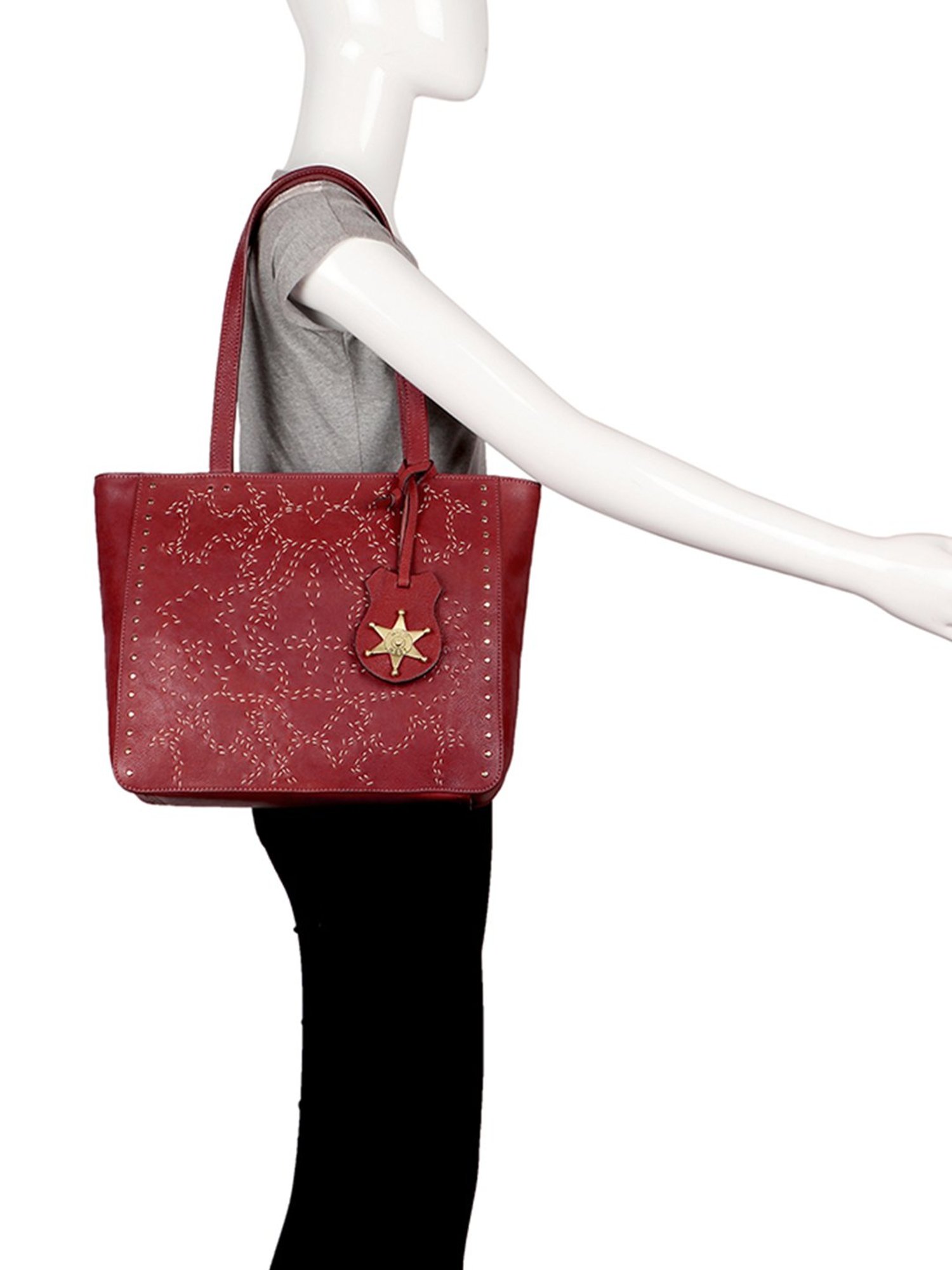 Hidesign Wild West Red Embroidered Medium Tote Handbag