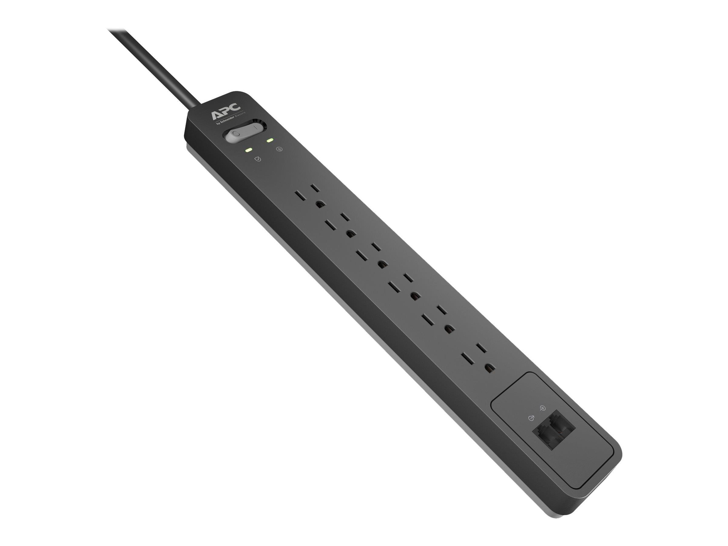 APC 6-Outlet Surge Protector Power Strip with Telephone Protection, 1080 Joules, SurgeArrest Essential (PE6T)