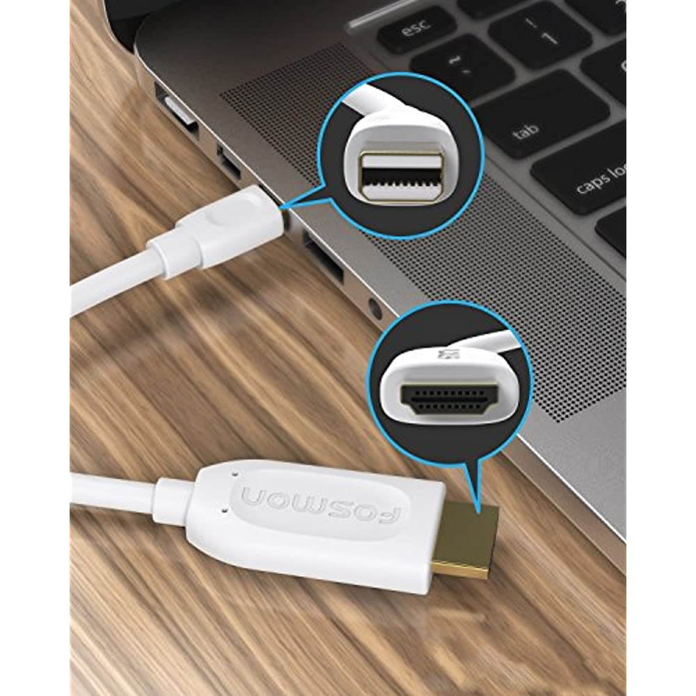 Fosmon Mini DisplayPort (Mini DP/mDP/ ThunderBolt/ThunderBolt 2 Port Compatible) to HDMI Adapter Cable - White - 6ft (1920x1080@60Hz)