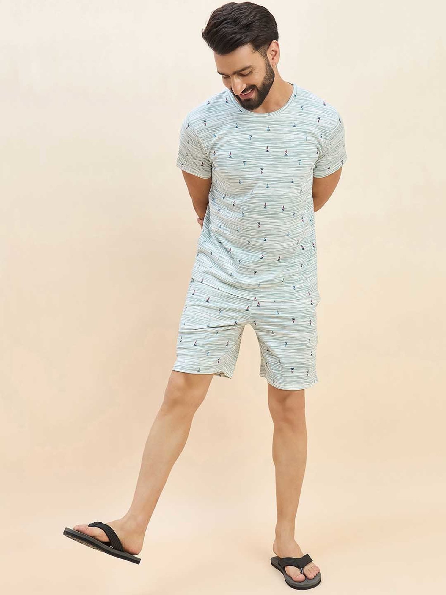 Sweet Dreams Pista Green Regular Fit Printed T-Shirt & Shorts Set