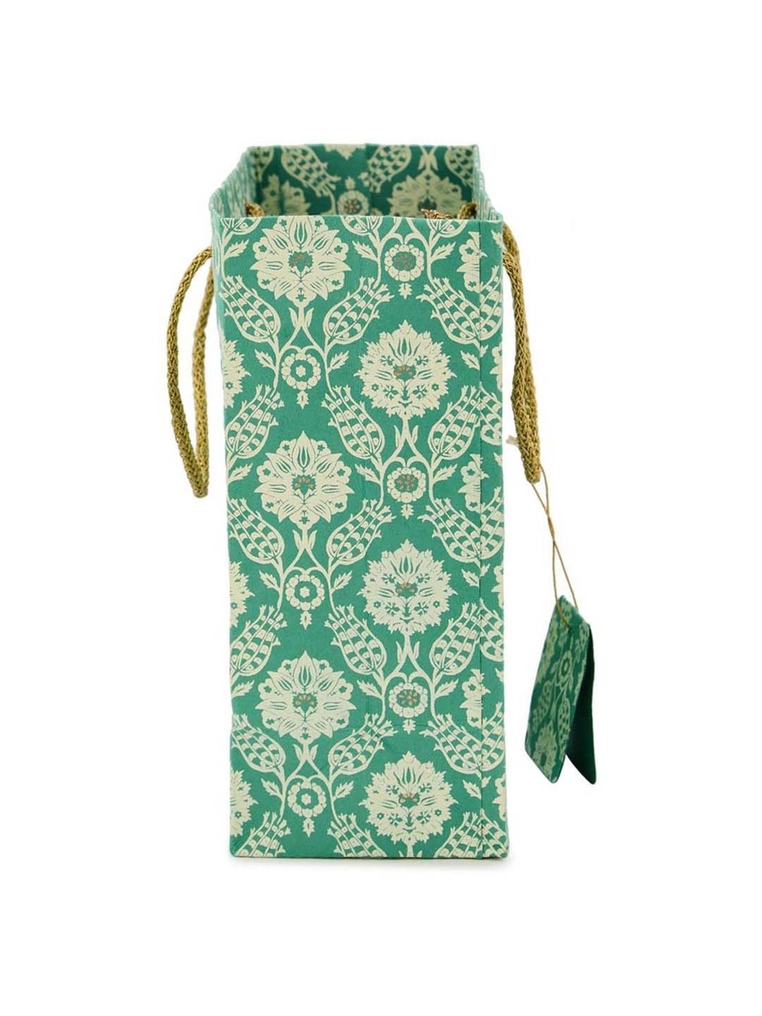 Fabindia Home Green Paper Printed Sarkhaab Medium Gift Bag