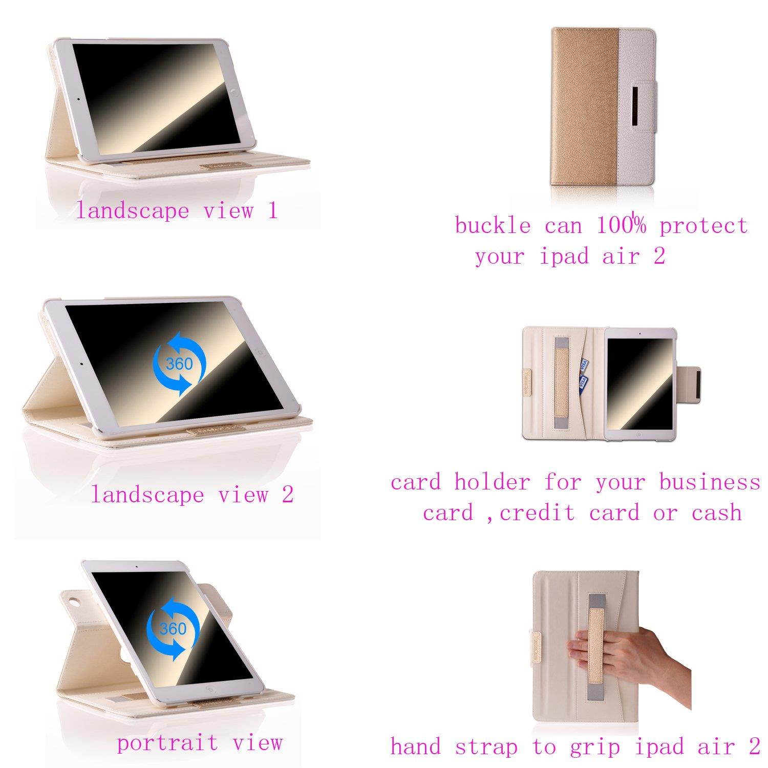 iPad Mini 4 Case,Thankscase Rotating Case Cover for Ipad Mini 4 with Wallet and Pocket with Hand Strap with Smart Cover Function for iPad Mini 4 2015 (Gold)