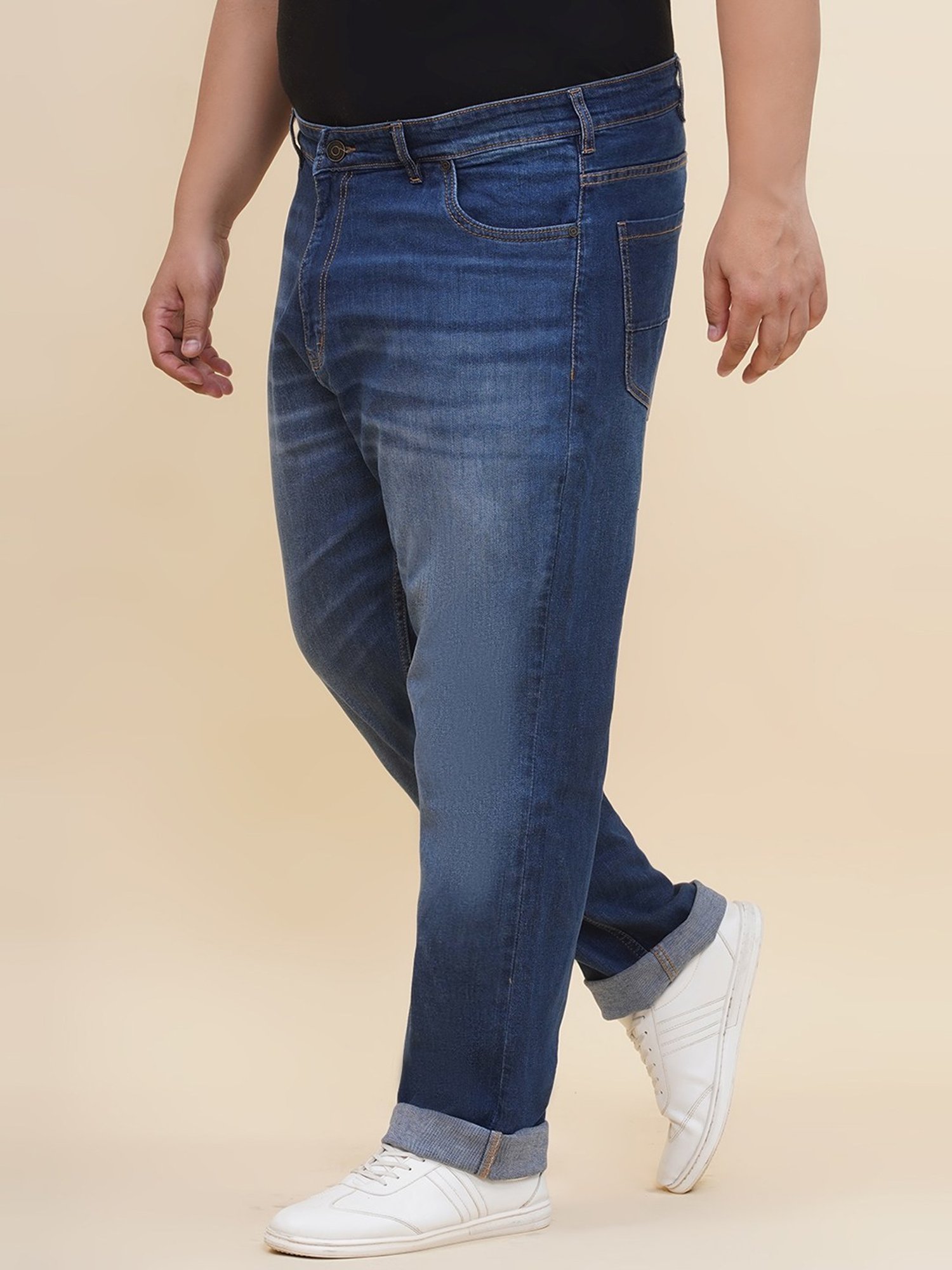 John Pride Blue Cotton Regular Fit Jeans