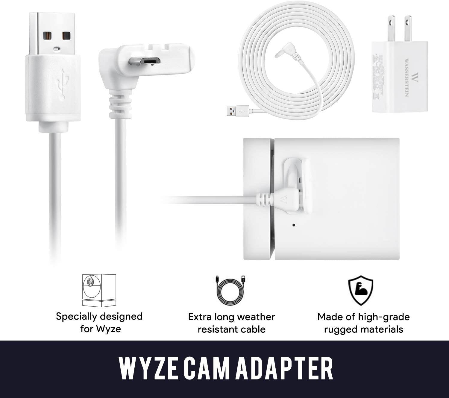 Wasserstein 25ft/7.6m Weatherproof Outdoor Charger for Wyze Cam Outdoor (Black) (NOT for Wyze Cam V2/V3/Pan) (Camera NOT Included)