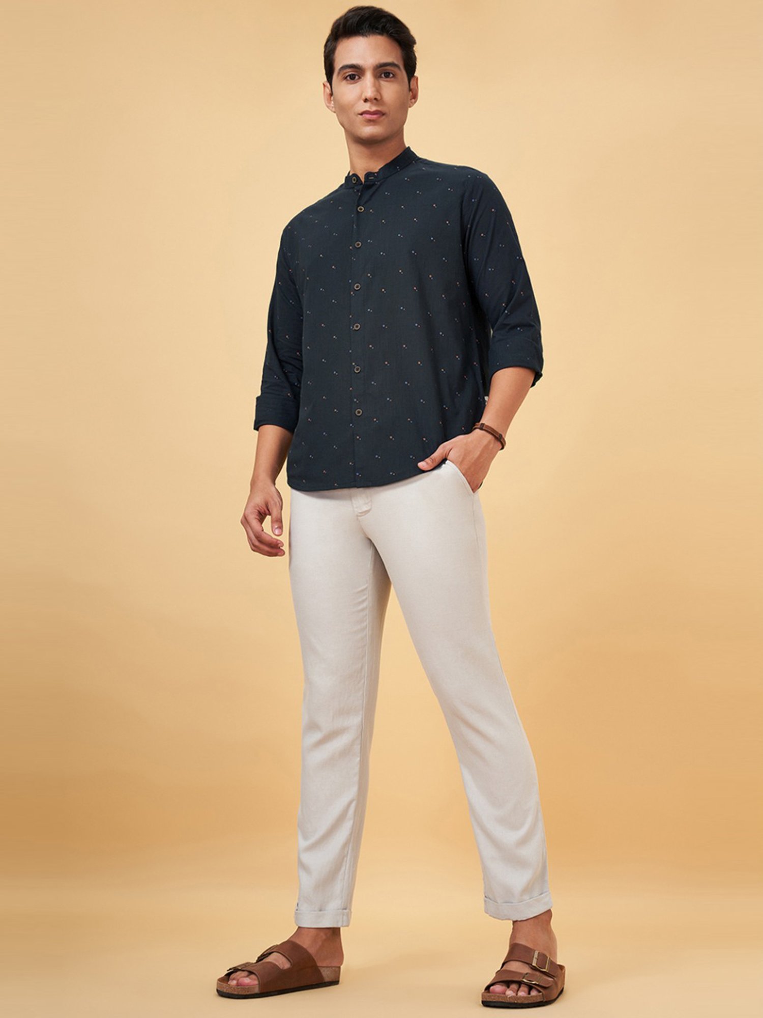 Indus Route By Pantaloons Midnight Navy Regular Fit Printed Shirt