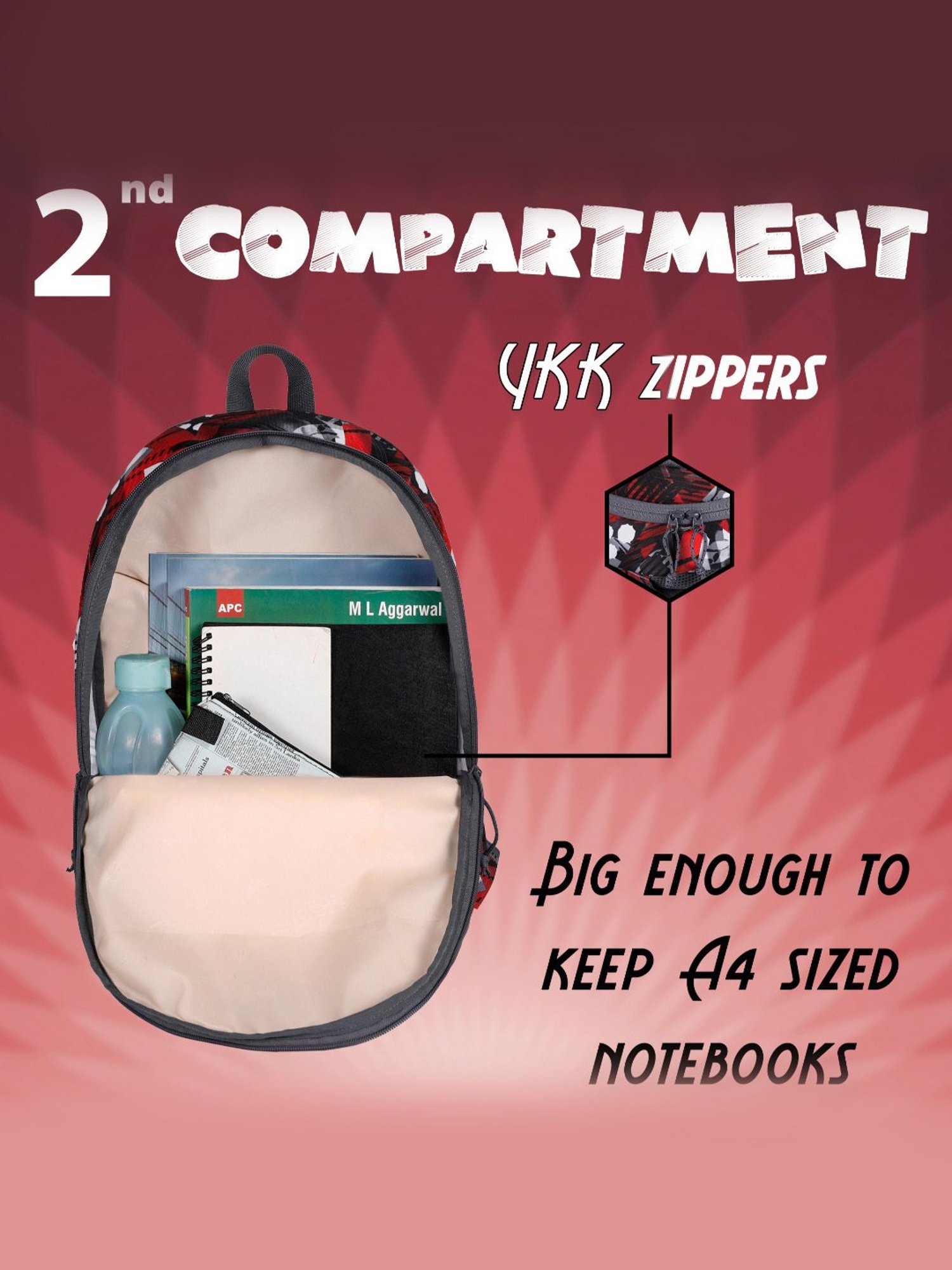 F Gear Amari Geometric Black Red Printed Small Backpack