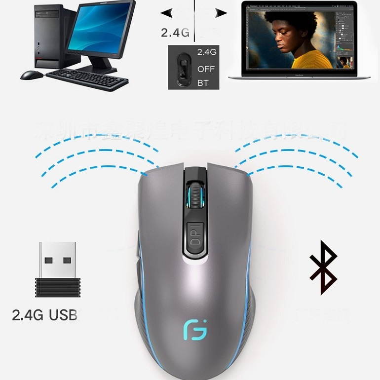 2.4G/Bluetooth Wireless Mouse Silent Dual-mode 2400dpi Mice Game Office