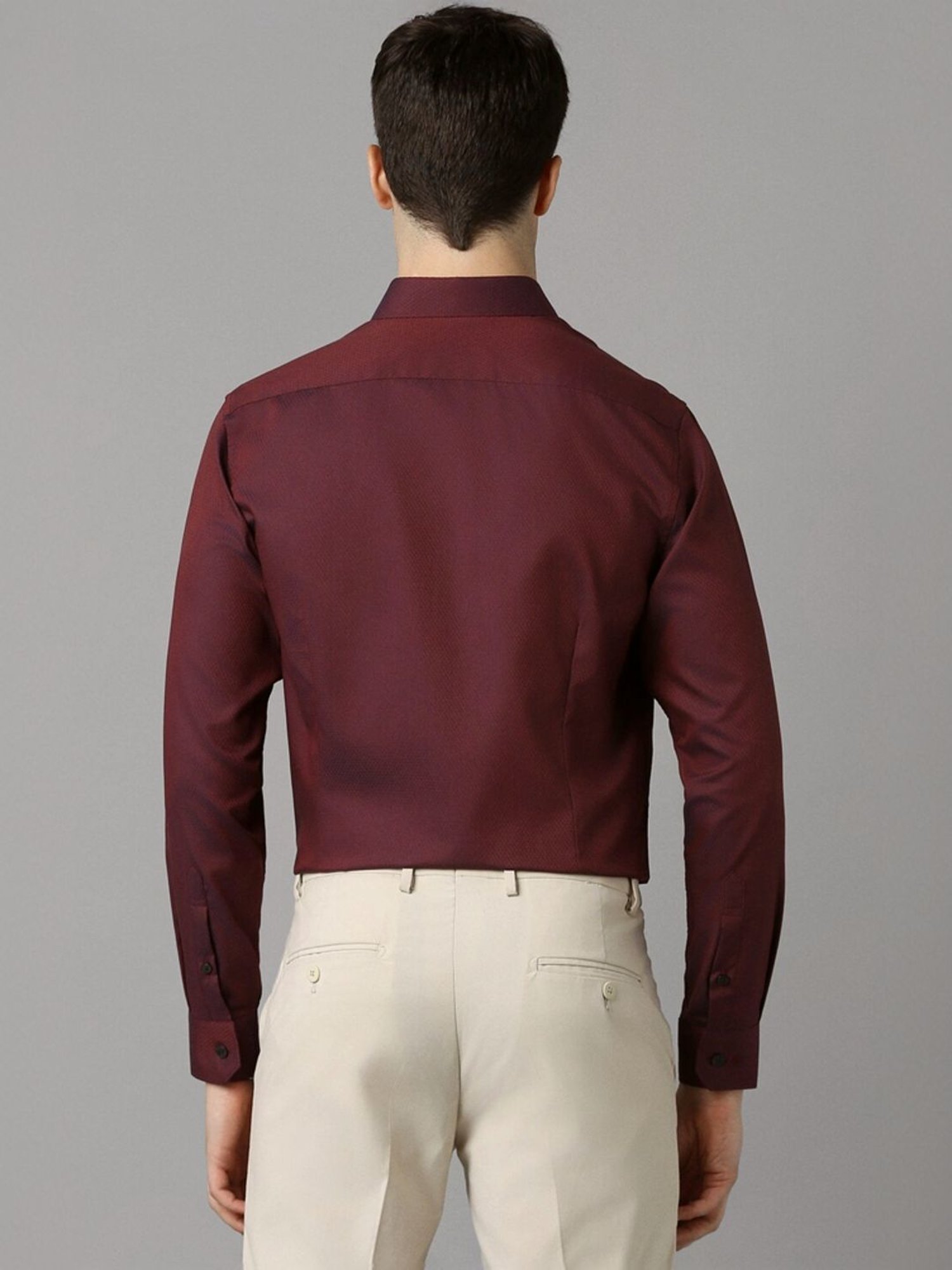 Louis Philippe Maroon Cotton Slim Fit Texture Shirt