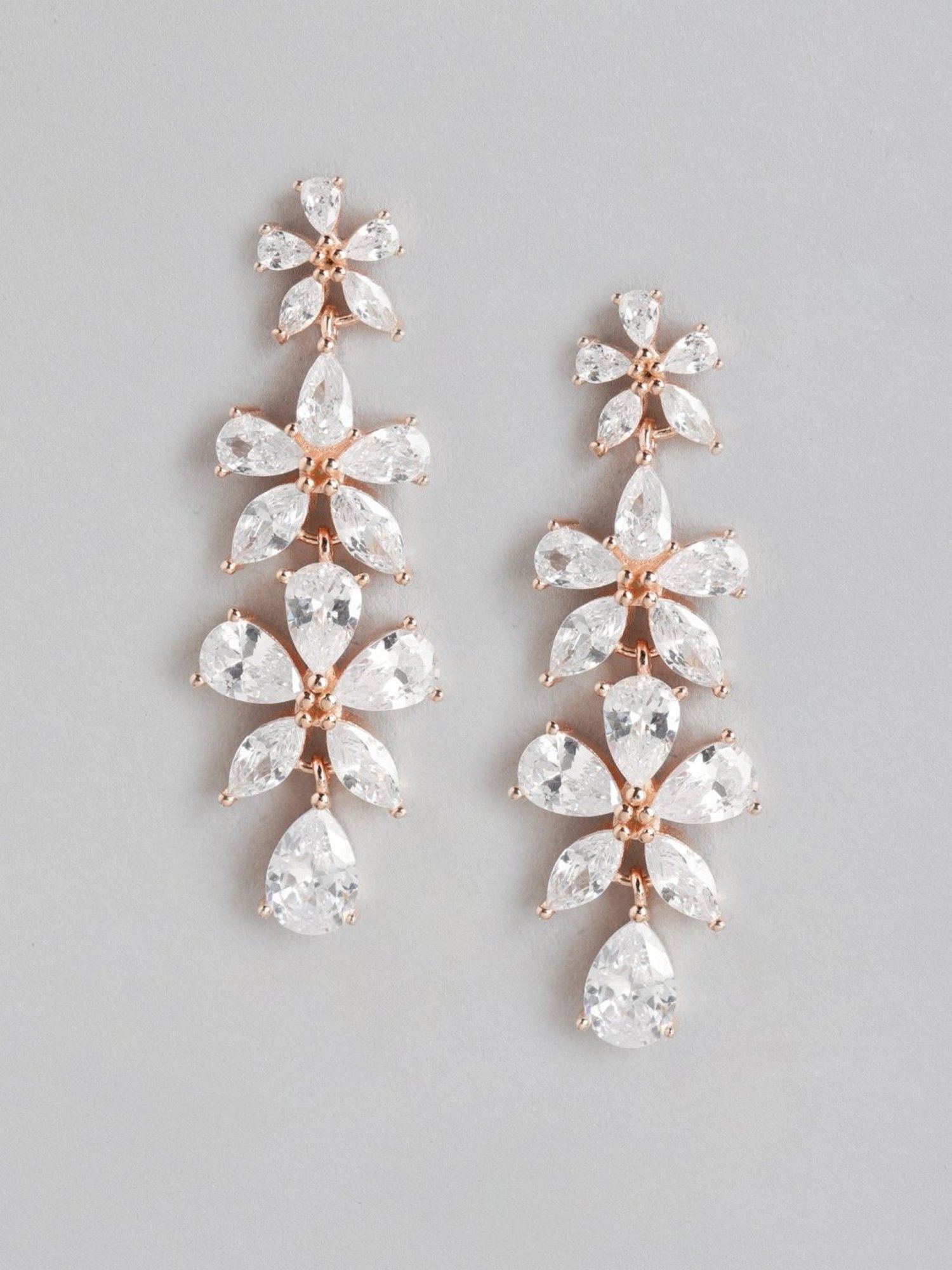 Zavya Floral CZ Rose Gold-Plated 92.5 Sterling Silver Dangler