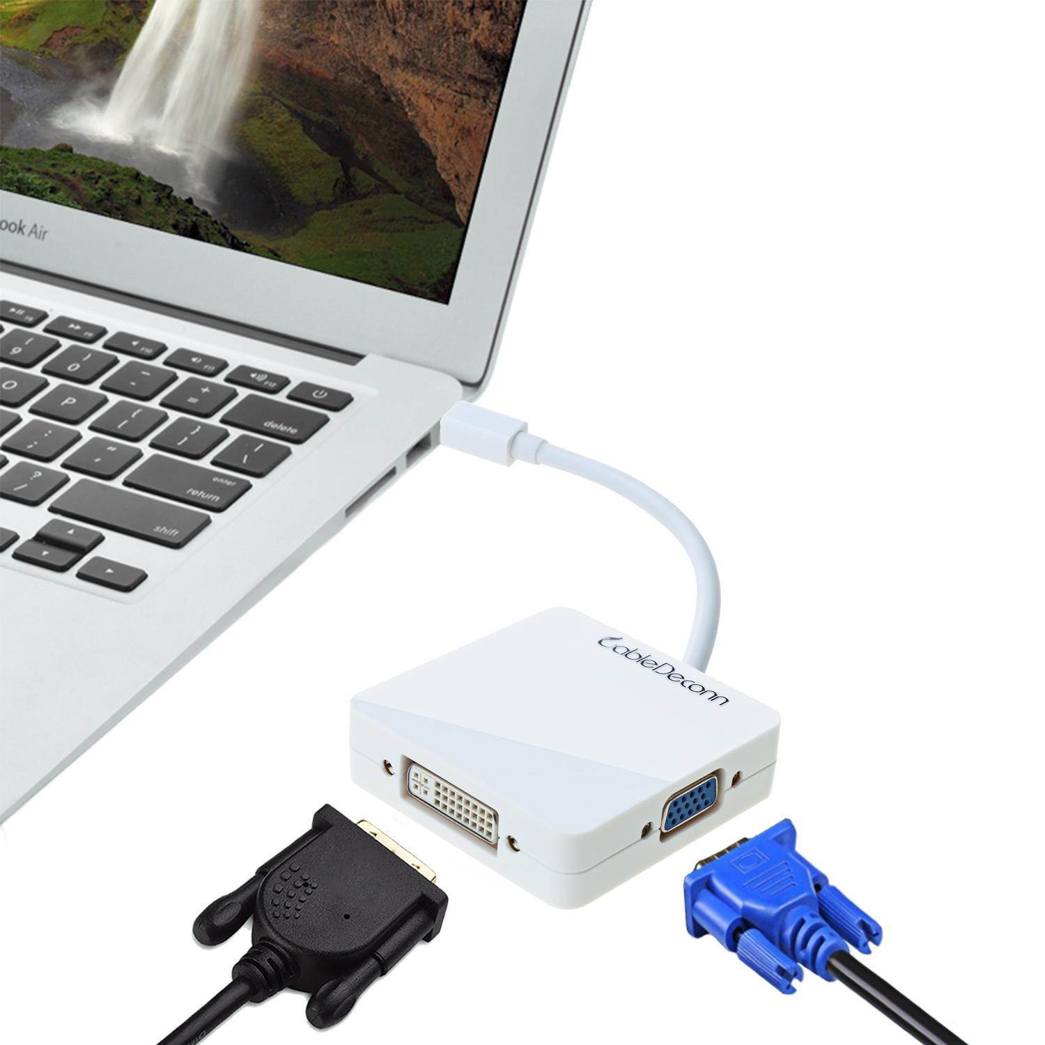3 In 1Mini Display Port DP Thunderbolt to DVI VGA HDMI Adapter Cable For MacBook