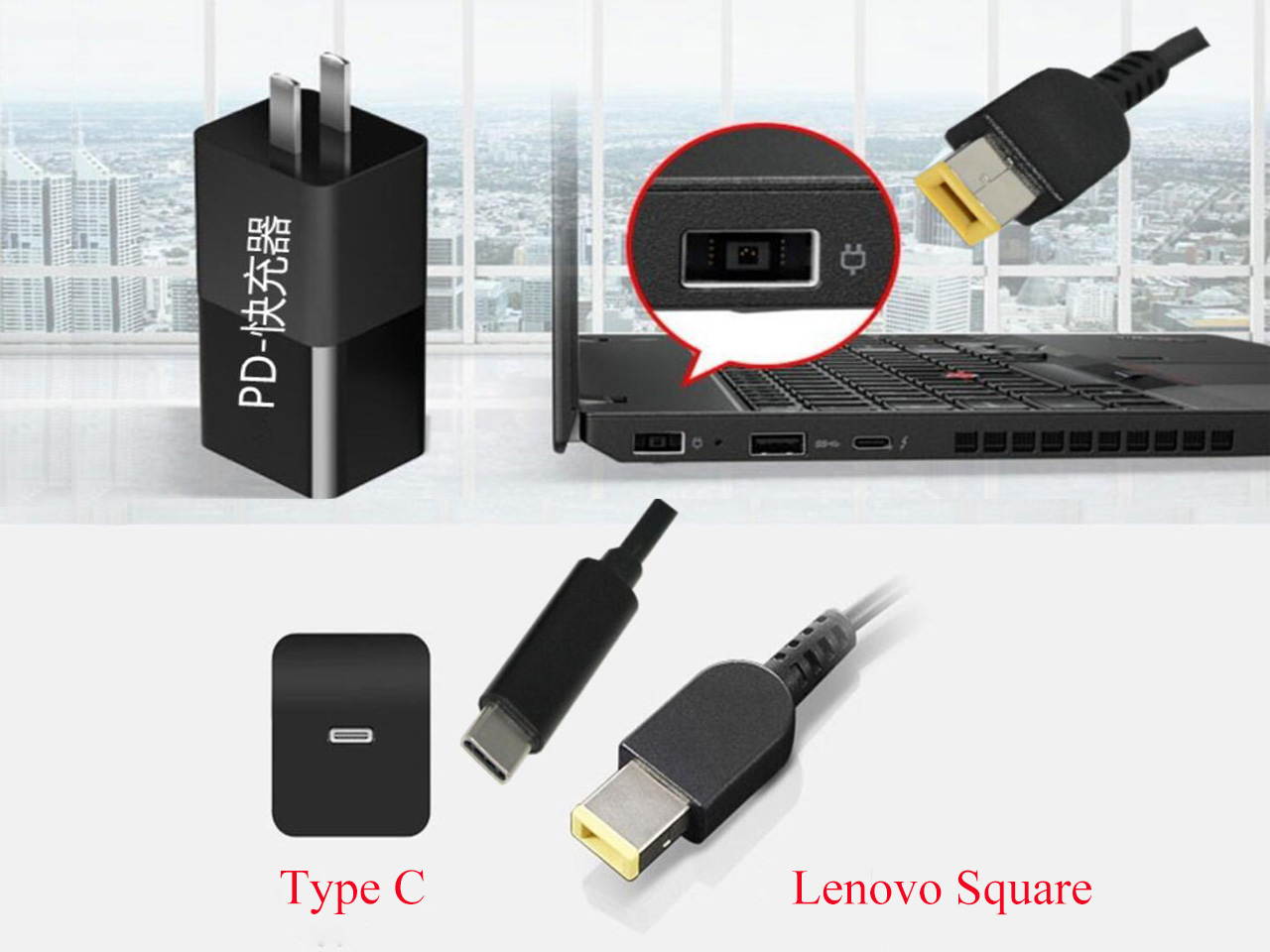 Alimentation DC Adapter USB 3.1 Type C USB-C Laptop Charger Adapter Converter USB Type C Female DC Power Jack to Lenovo Square LENOVO Yoga 11