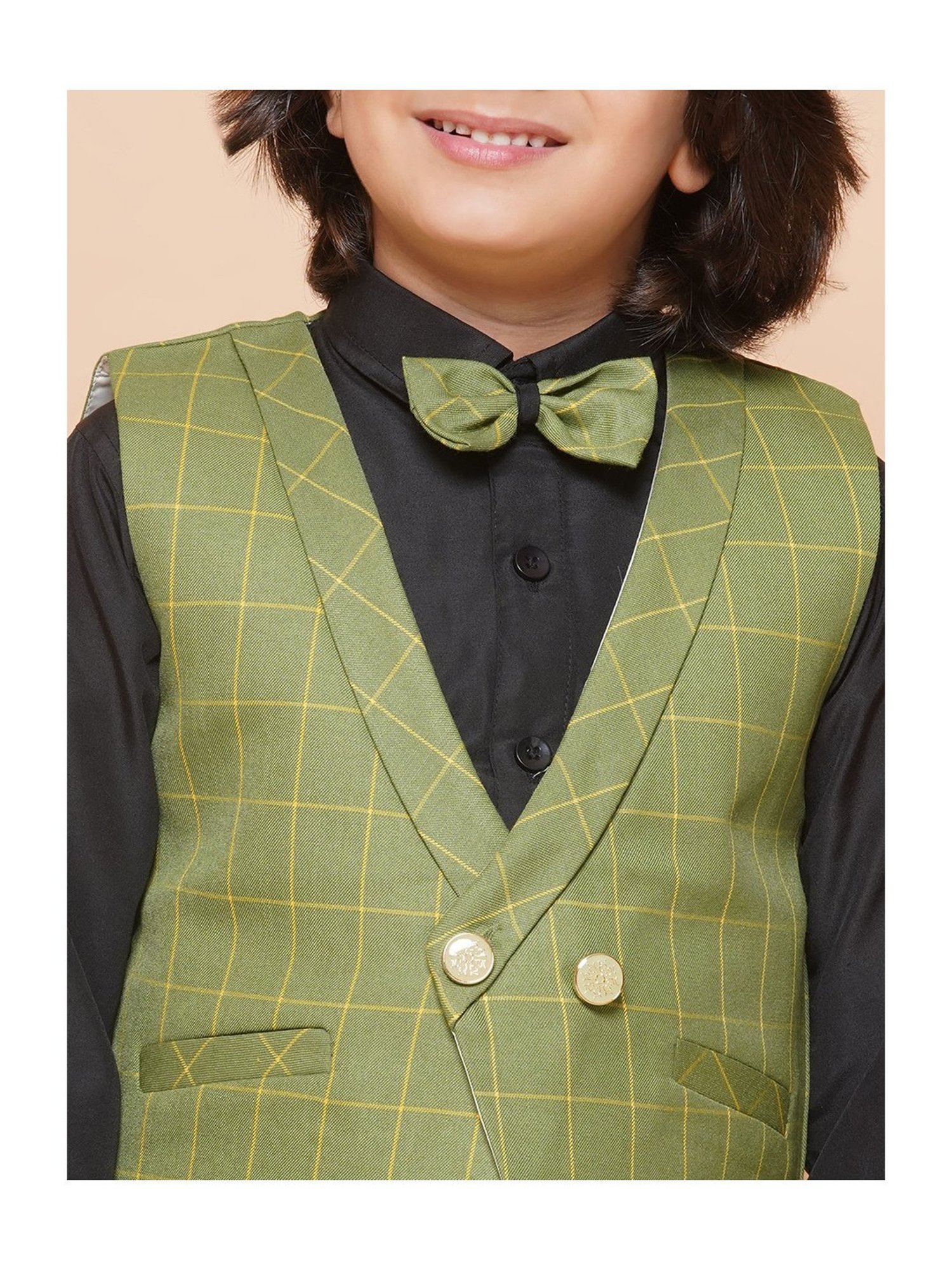 AJ Dezines Kids Sky Blue & Black Solid Full Sleeves Shirt, Pants, Coat, Waistcoat with Tie