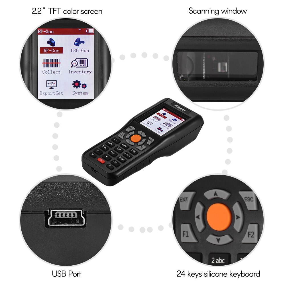 PDT Barcode Scanner Data Collector 433MHZ Wireless & USB Wired Data Terminal Inventory 1D Barcode with 2.2 Inch TFT Color Screen