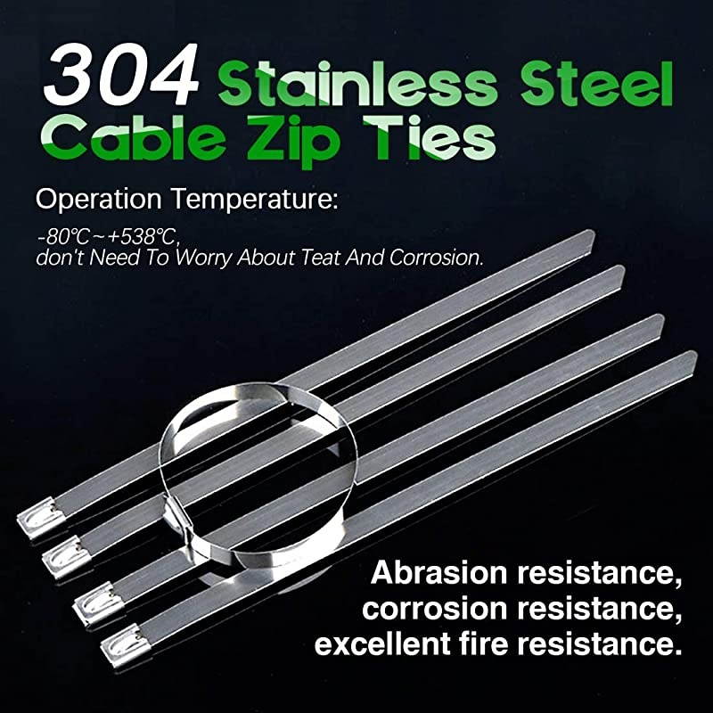 30Pcs 4 Inches 304 Stainless Steel Zip Ties Exhaust Wrap Coated Locking Metal Cable Zip Ties for Computer Wire Harness Automotive Parts and more