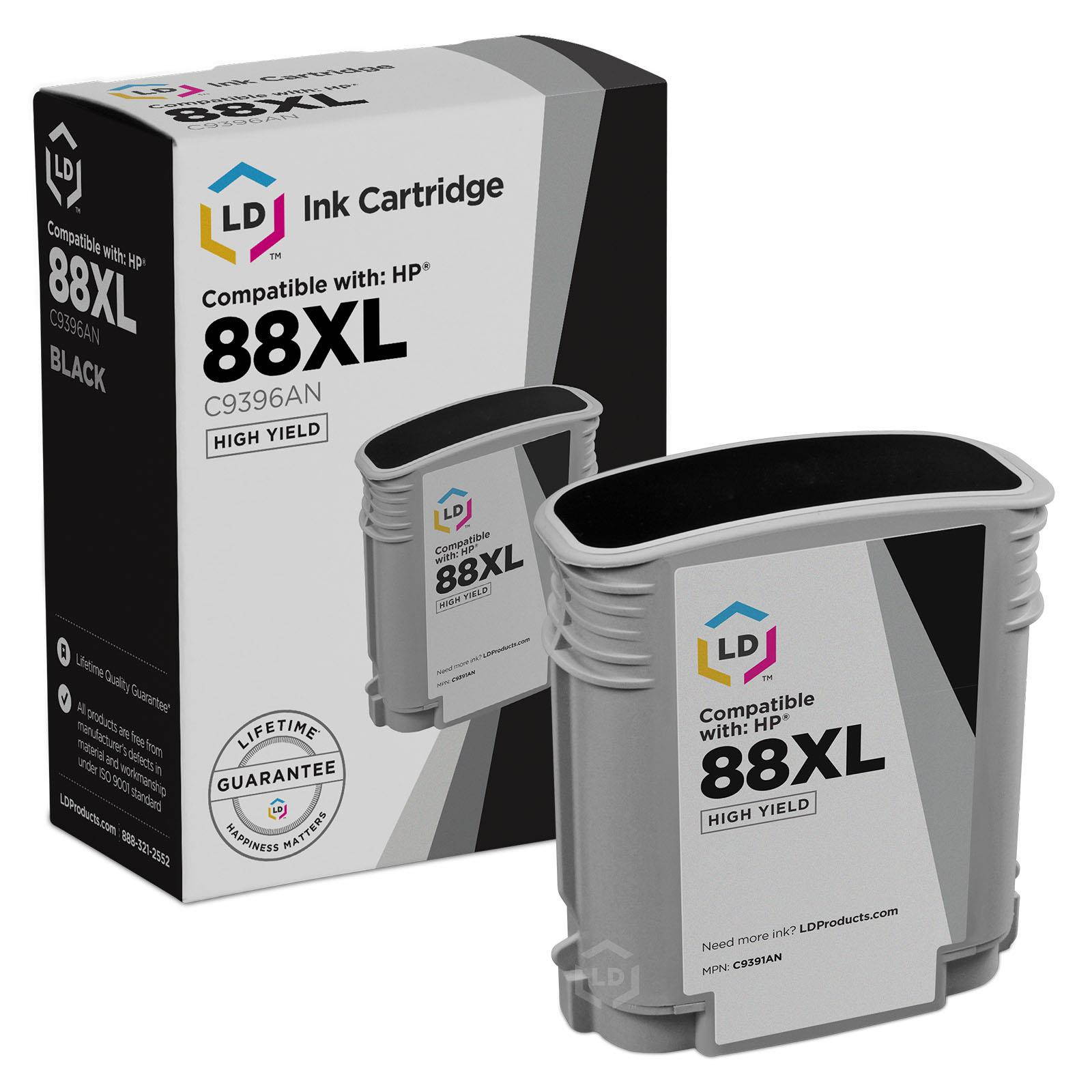LD &copy; Remanufactured Replacements for Hewlett Packard 88XL / 88 5PK HY Ink Cartridges Includes: 2 C9396AN Black, 1 C9391AN Cyan, 1 C9392AN Magenta, & 1 C9393AN Yellow for use in HP OffieJet Pro