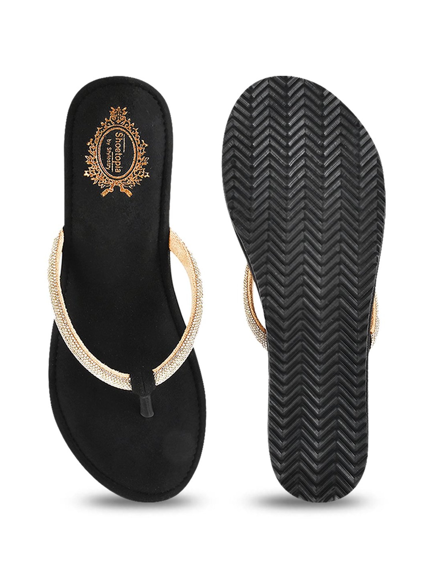 Shoetopia Women's Gold Thong Wedges