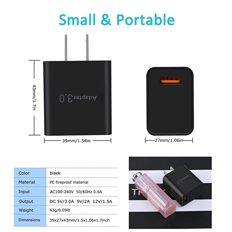 4Pack QC 30 USB Wall Charger  18W QC 30 USB Charger Adapter Fast Charging Block Compatible Wireless Charger Samsung Galaxy S9 S8Note 8 9 iPhone iPad LG HTC 10 and More