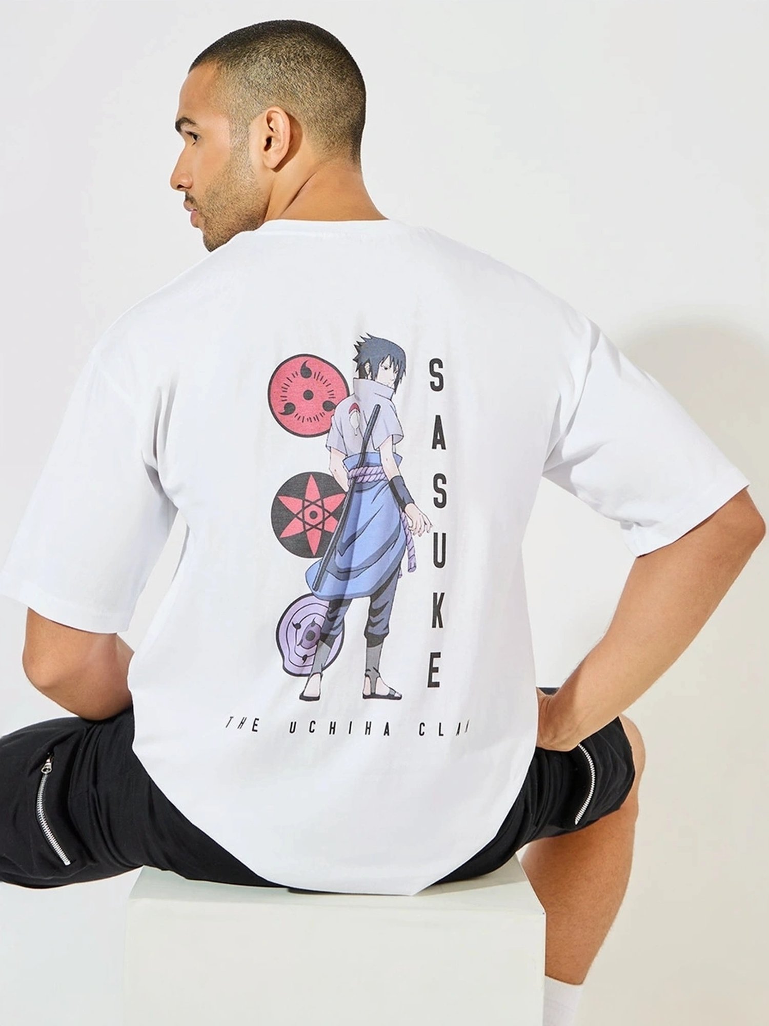 Styli White Cotton Oversized Printed T-Shirt