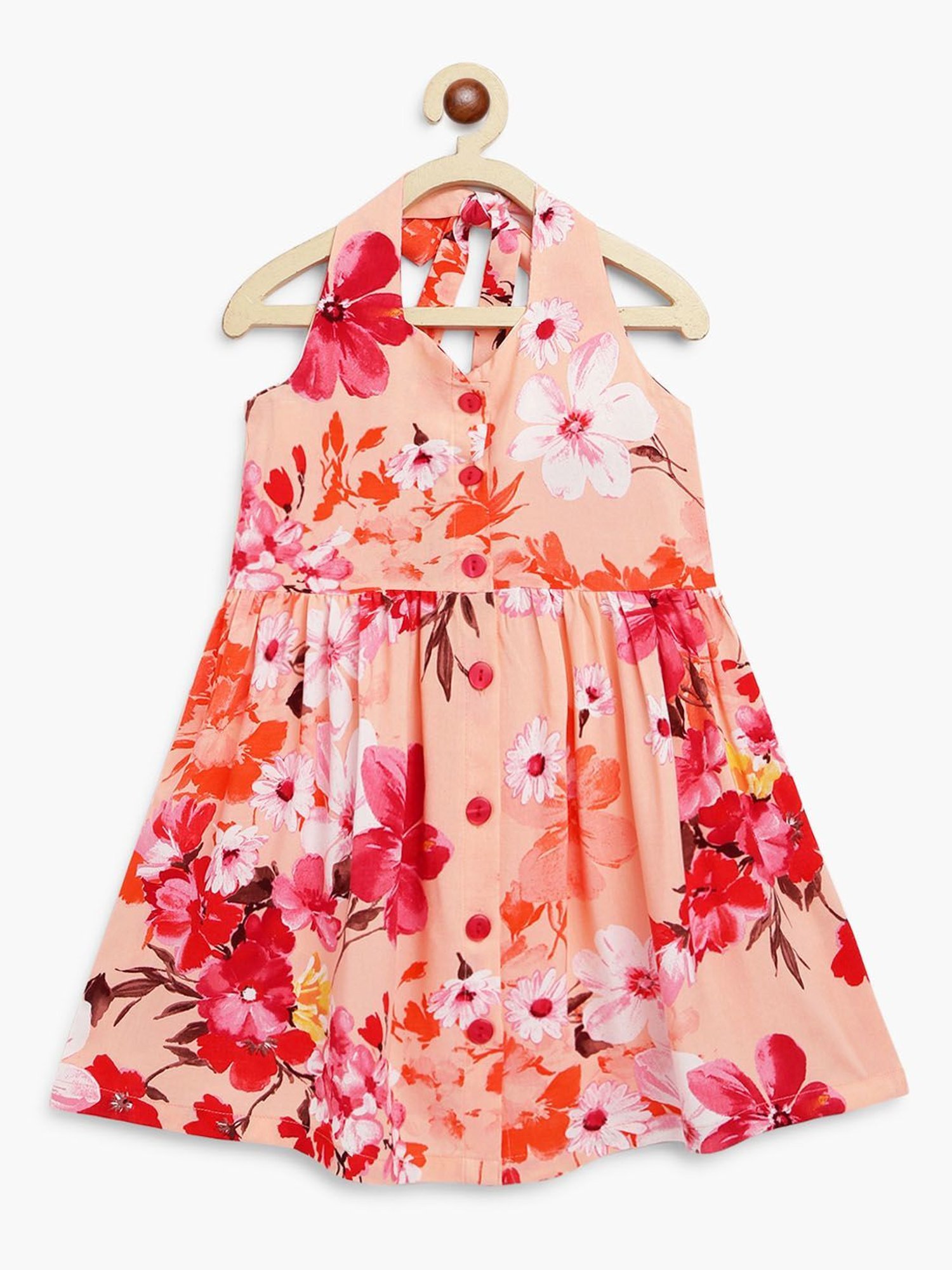 Campana Kids Peach Floral Print Dress