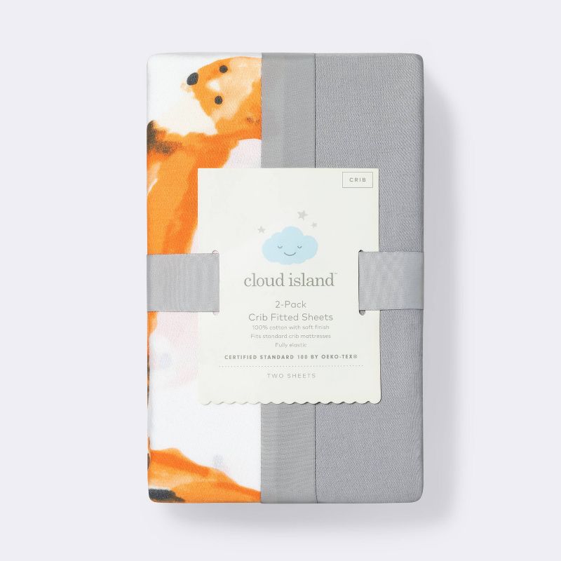 Crib Fitted Sheets Fox and Gray Solid - Cloud Island™ Gray/Orange/White 2pk