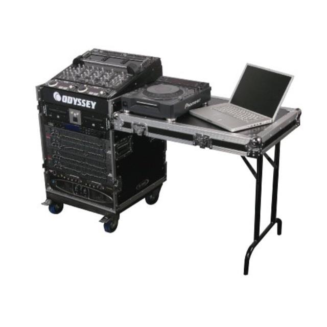 odyssey deluxe pro combo rack flight case with wheels and one side table 11u top slanted rack & 16u bottom vertical rack