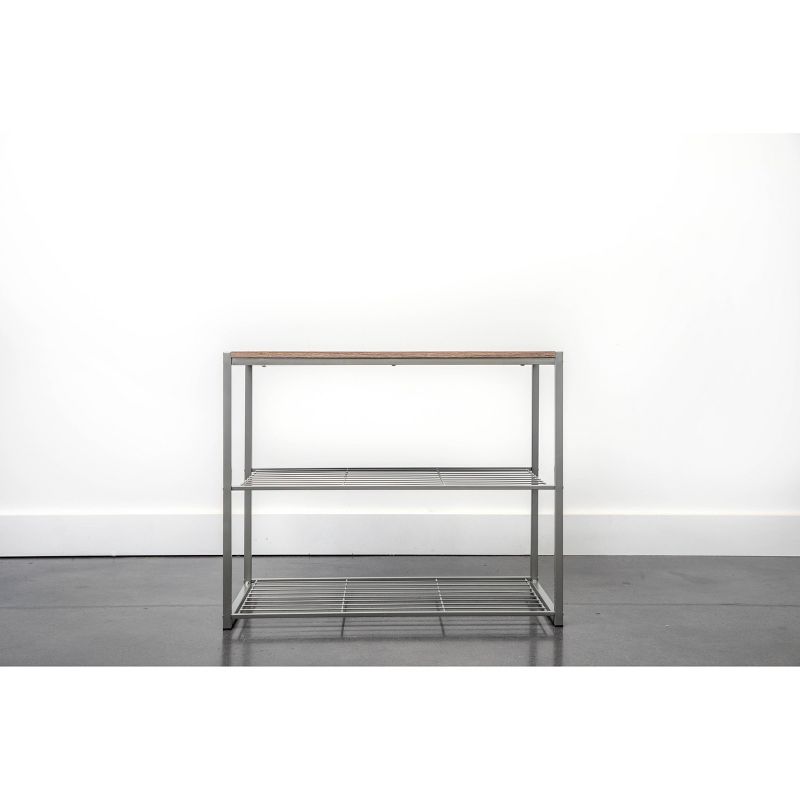 3 Tier Shoe Rack with Rustic Oak Finish Top Gray Metal - Threshold™