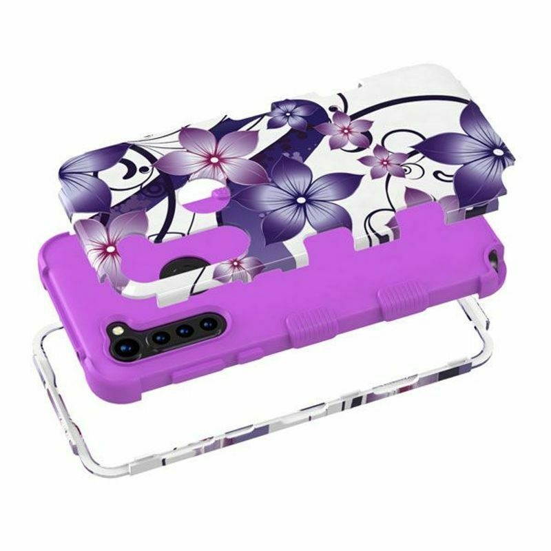 For  Moto G Stylus Purple Hibiscus Flower Tuff Hard TPU Hybrid Case