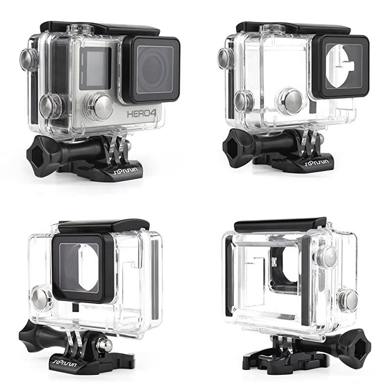 Side Open Skeleton Protective Housing Case for GoPro Hero 4 3+ 3 Silver Back Camera - Includes Standard Skeleton Backdoor, Skeleton BacPac Backdoor and Silicone Lens Cap