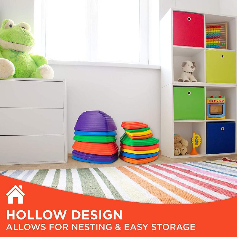 Sunny & Fun 15pc Balance Stepping Stones Obstacle Course for Kids | Rubber Grip Bottom River Stones in 4 Varying Sizes & Steepness | Indoor & Outdoor Toy Improves Coordination & Strength | Max 220 Lbs