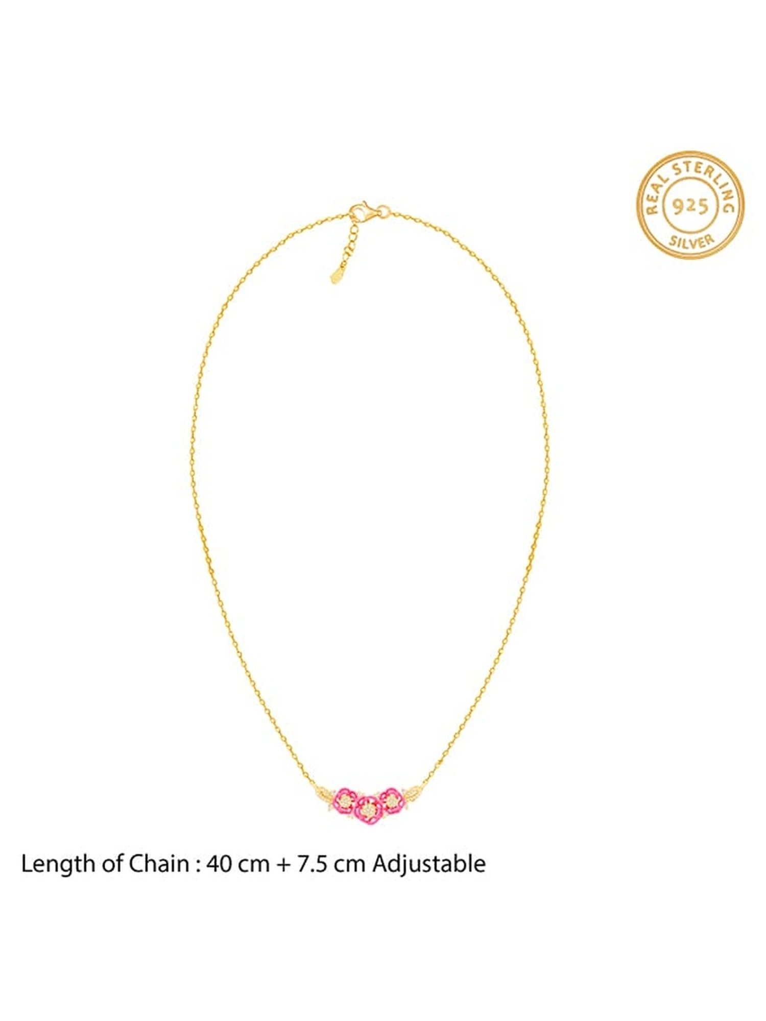 GIVA 92.5 Sterling Silver Bhumi Golden Hot Pink Brahma Kamal Necklace