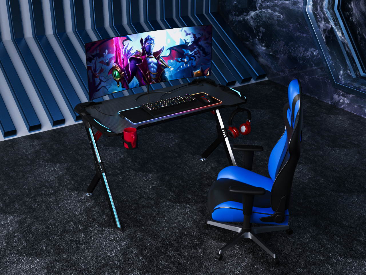 ESGAMING 47.3 Inch RGB light Gaming Computer Desk with 2.0mm Thickness Aluminum Legs 120x60cm(47.3x24inch)