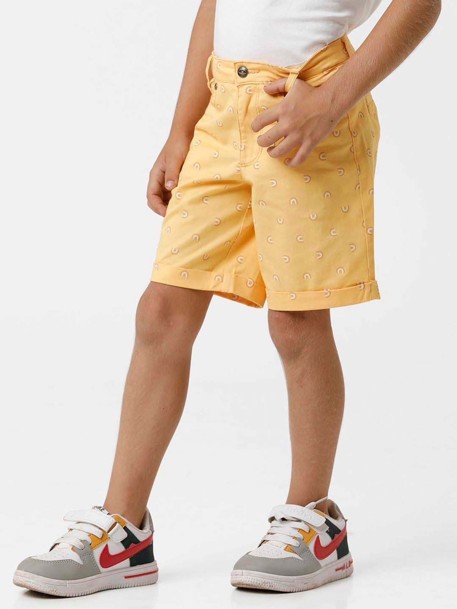 Kate & Oscar Kids Yellow Cotton Printed Shorts