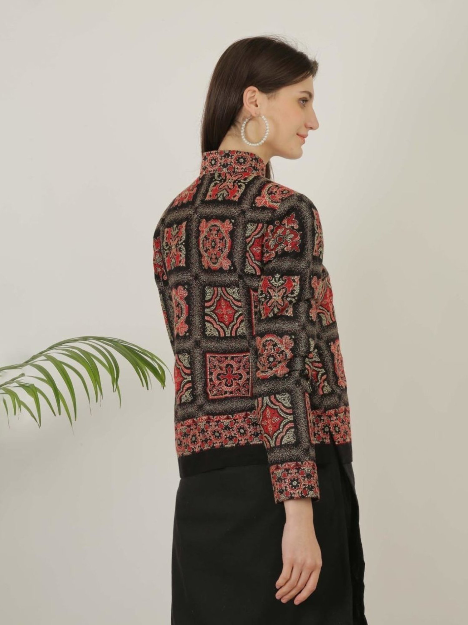 Kaanchie Nanggia Black Wool Self Design Jacket