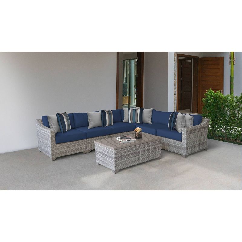 Fairmont 7pc Patio Sectional Seating Set with Cushions - Navy - TK Classics
